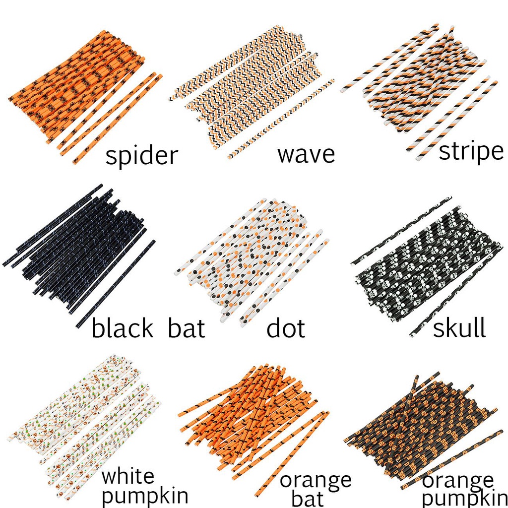 Set 25 ống hút giấy họa tiết ma dễ thương dùng một lần