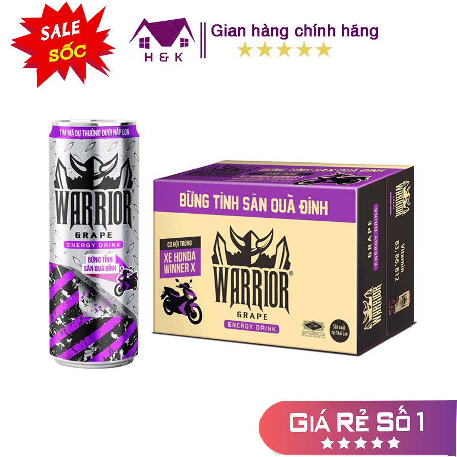 CÓ SẴN-Nước tăng lực Warrior Vị Nho Lon 325ml_Sting Thái