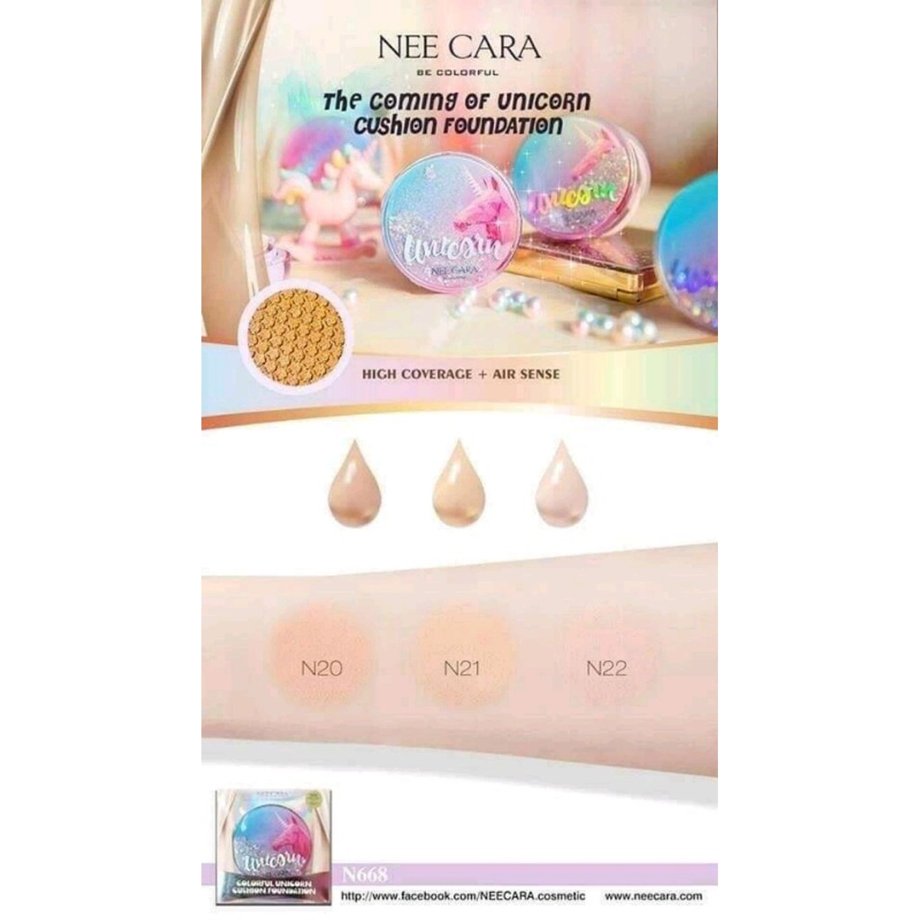 [TẶNG KÈM CHE KHUYẾT ĐIỂM NEECARA] Phấn nước Nee Cara Colorful Unicorn Cushion Foundation 13g