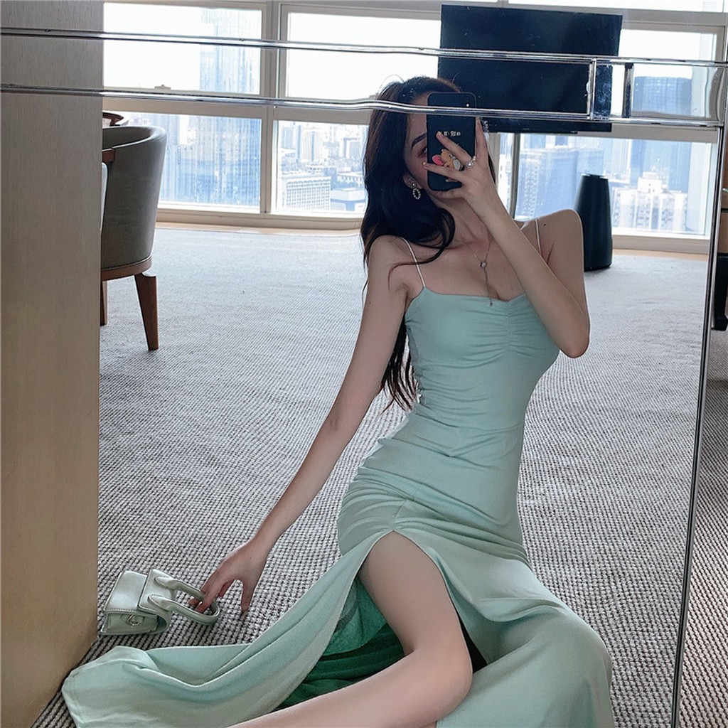 (SẴN ĐEN S,M) Váy Hai Dây Body Dáng Dài Xẻ Đùi Sexy | BigBuy360 - bigbuy360.vn