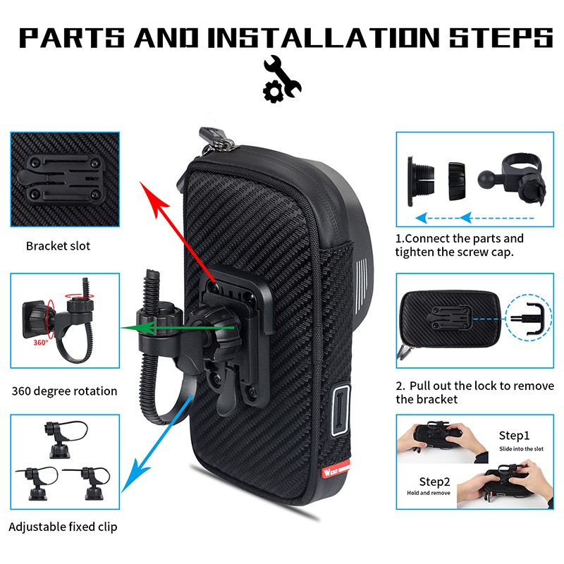 Túi WEST BIKING chống nước gắn ghi đông xe đạp đựng điện thoại 6.5/ 6.0 inch tiện dụng thích hợp cho iPhone Samsung