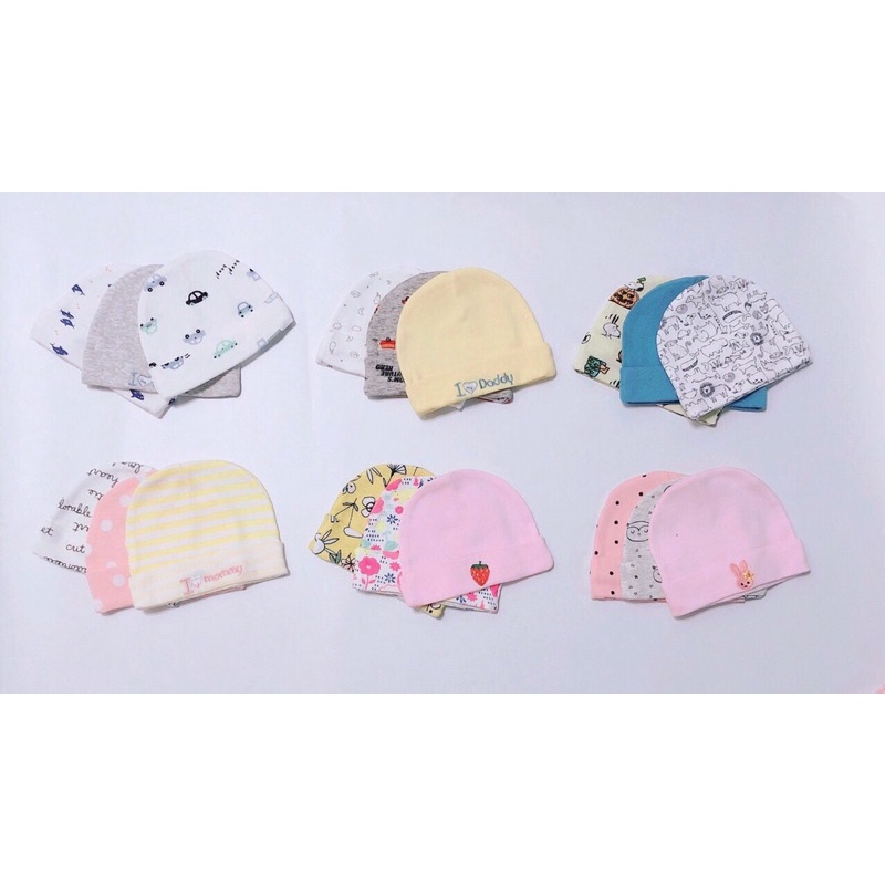 Set mũ sơ sinh 3 chiếc chất thun cotton cho bé trai và bé gái