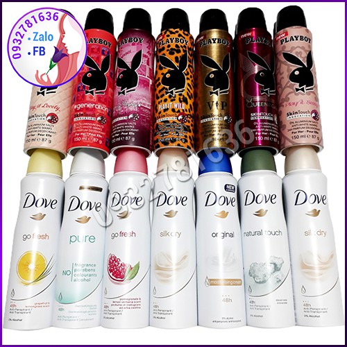 Combo xịt khử mùi nữ dove + playboy