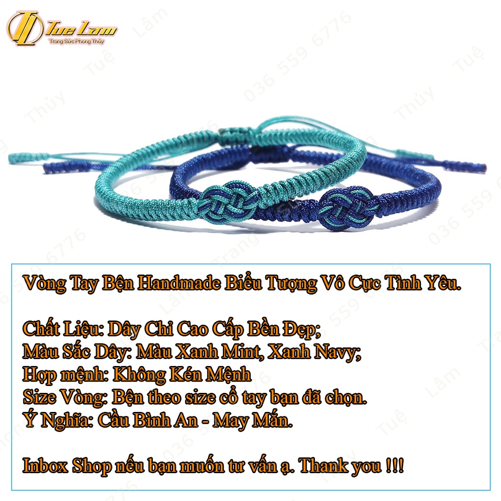 Vòng tay may mắn nữ dây chỉ màu xanh dương cao cấp bện kiểu vô cực tình duyên - Tuệ Lâm