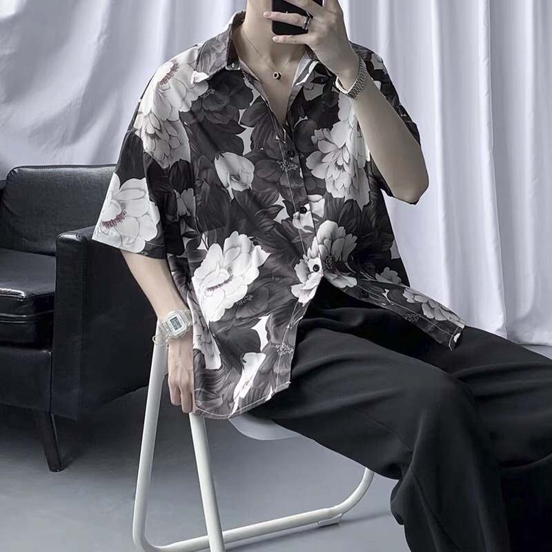 Áo Sơ Mi Nam Họa Tiết Bông Hoa Hồng Trắng | BigBuy360 - bigbuy360.vn