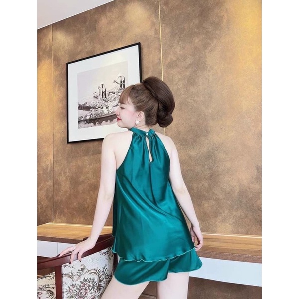 Bộ Ngủ Sexy- Yếm Ngủ Satin Đính Hạt Form 40-55kg