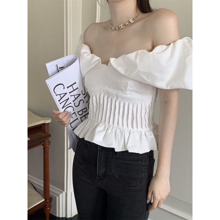 Áo Tay Phồng Ngắn Lưng Cao Sang Trọng Cao Cấp Mới