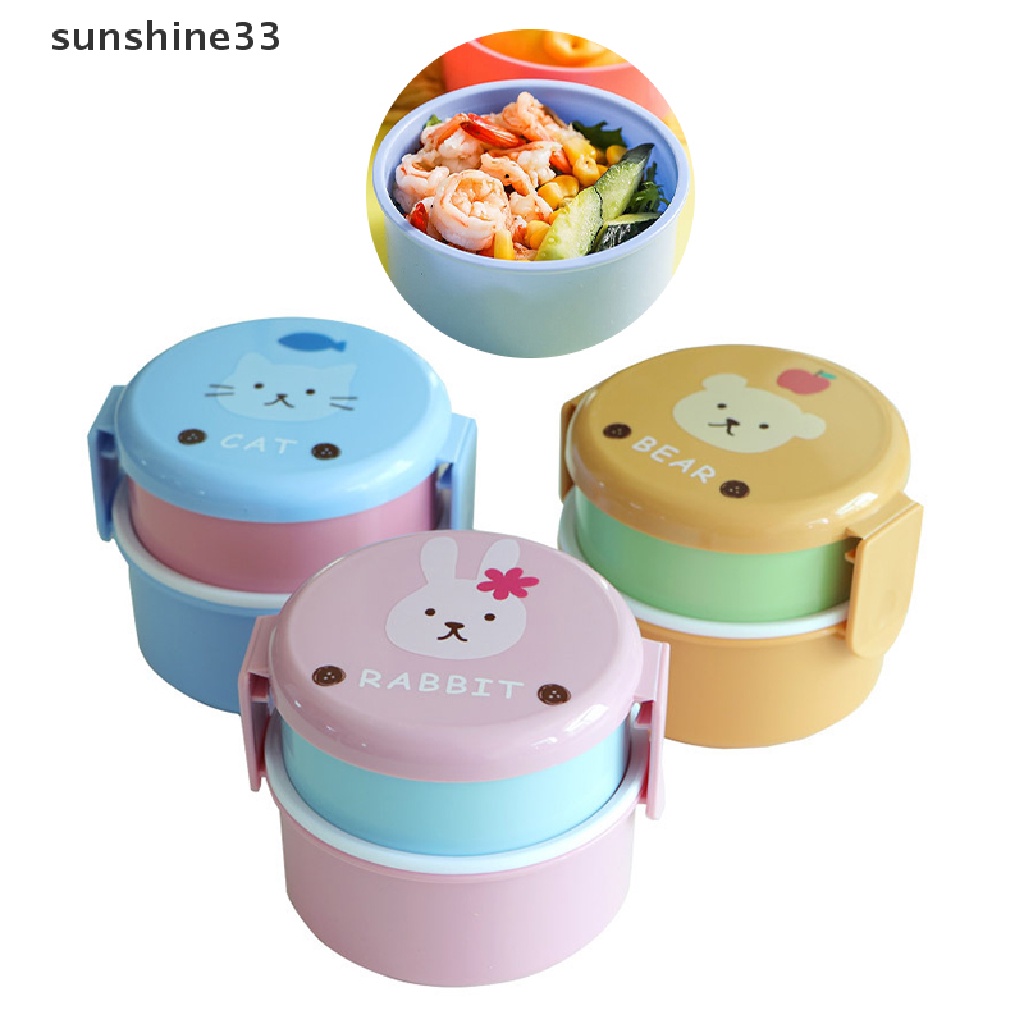 Hộp cơm 2 tầng hình tròn cỡ nhỏ phong cách Nhật Bản 540ml