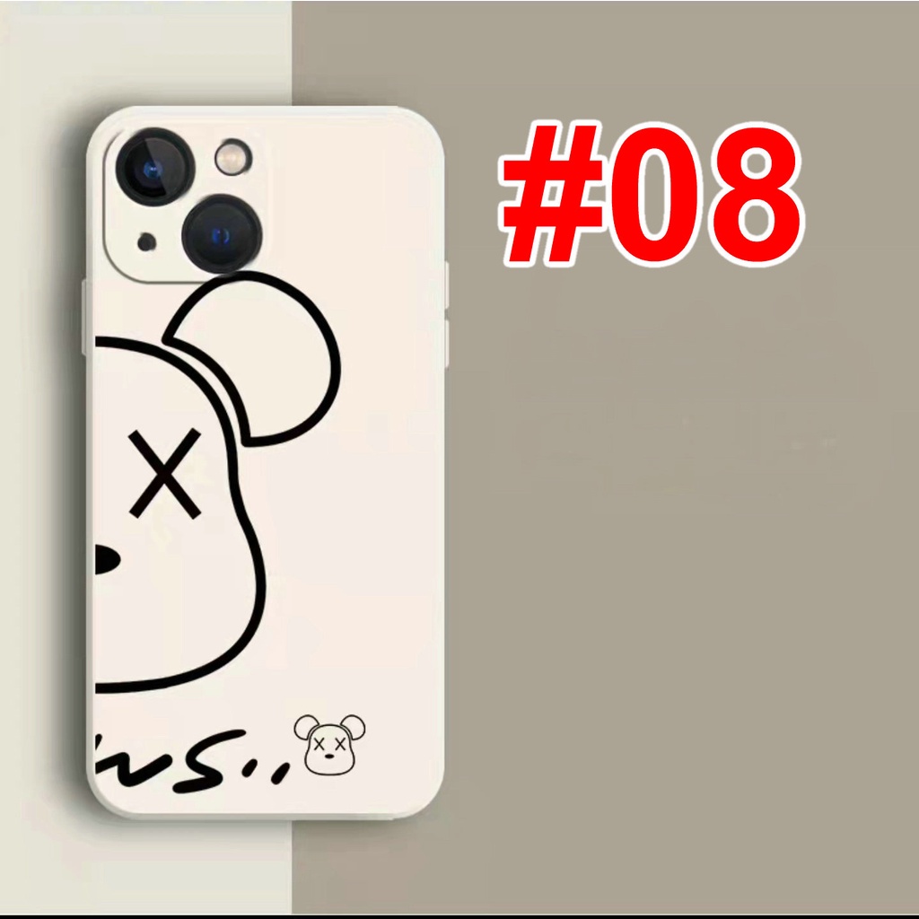 For IPhone 13 12 11 Pro Max Mini X Xs Xr 6 6s 7 8 Plus ProMax 6+ 6s+ 7+ 8+ Xsmax 13Promax 12Promax 11Promax Couple Cute Cartoon Kaws Simple Line Bear Silicon Shockproof Soft Phone Case straight edge Full Back Cover MDD 07