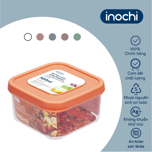 Hộp thực phẩm vuông Inochi -Hokkaido 500ml-750ml-1000ml-1500ml- 2500ml ( Nắp Cam/Hồng/Xanh/Trắng)