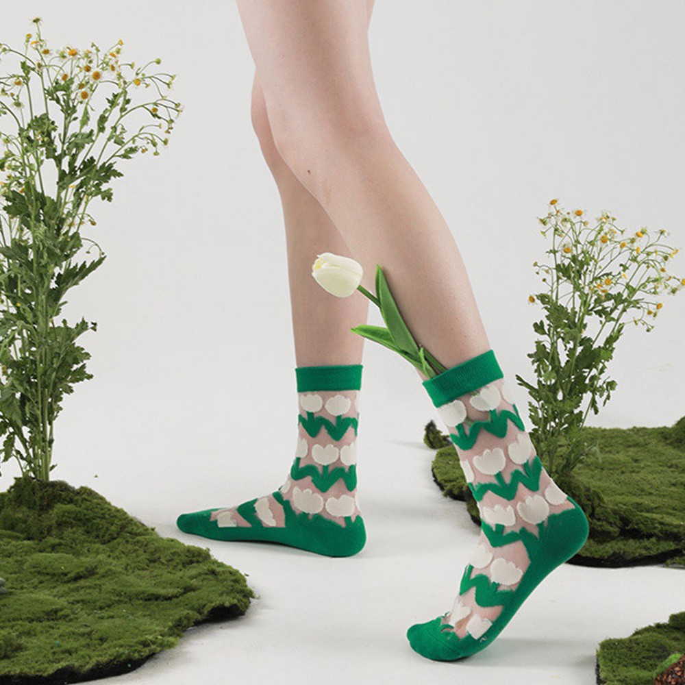 Đôi Vớ Trong Suốt Họa Tiết Hoa Thời Trang Hàn Quốc Sành Điệu Cho Nữ