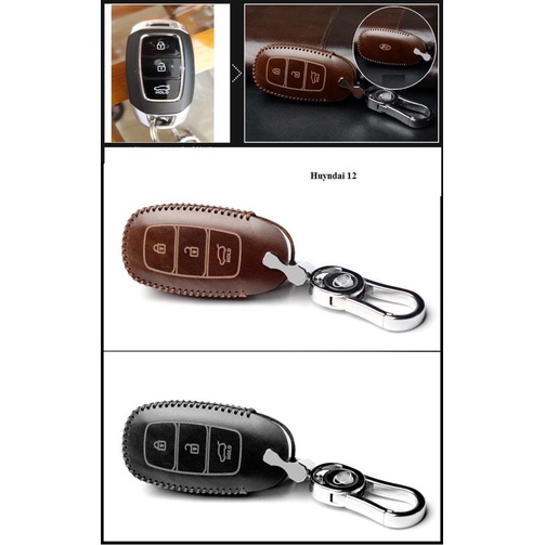 Bao da móc khoá Huyndai accent 3 nút bấm, santafe, bọc chìa khoá da thật khâu tay handmade, xịn xò