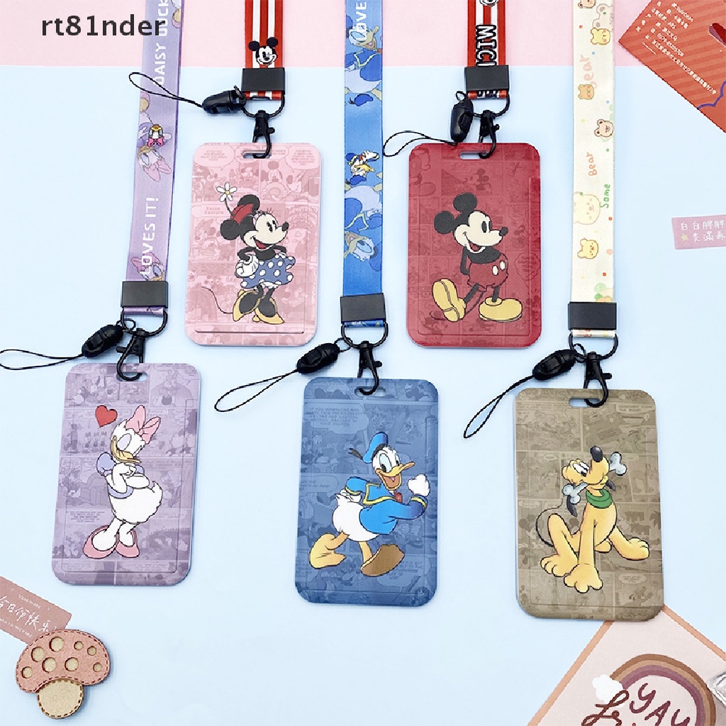 DISNEY Rt Bao Đựng Thẻ ID / Thẻ ID Bằng Nhựa Trong Suốt Họa Tiết Chuột Mickey Minnie Nhỏ Gọn Có Dây Trượt Cho Học Sinh