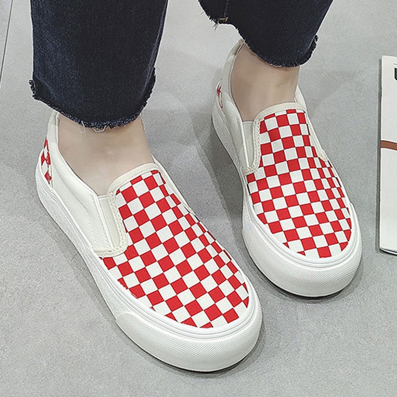 Giày Lười Vải canvas Đế Dày Họa Tiết Kẻ Sọc Phong Cách Hồng Kông Thời Trang Mùa Hè 2022 Dễ Phối Đồ Cho Nữ