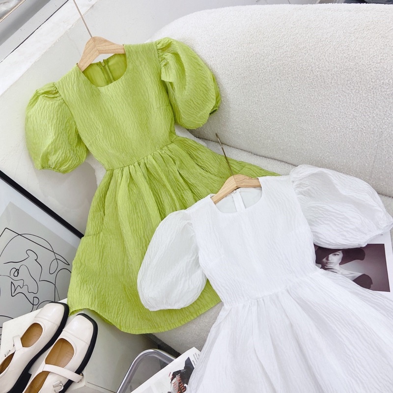 ĐẦM BBD XƯỢC XỐP TAY BỒNG CỔ TRÒN