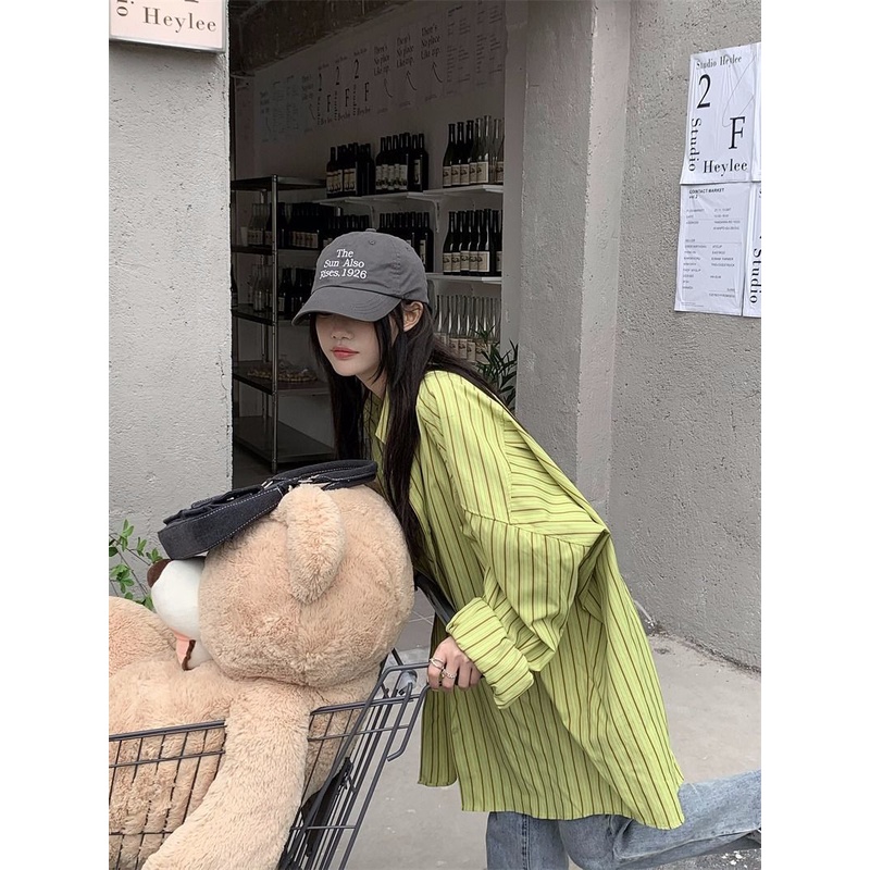 Jiashucheng Áo Khoác Sơ Mi Dài Tay Chống Nắng Dáng Rộng Họa Tiết Kẻ Sọc Thời Trang Mùa Hè Cho Nữ