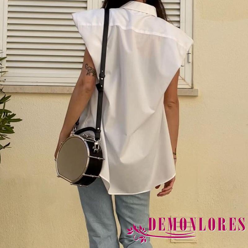 Áo sơ mi không tay màu sắc đơn giản thời trang mùa hè cho nữ