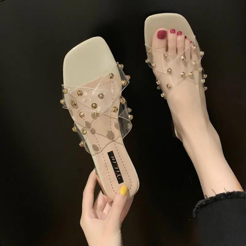 Jiashucheng Dép Sandal Gót Thấp Dày Dặn Trong Suốt Thời Trang Mùa Hè Dành Cho Nữ Có Size Lớn