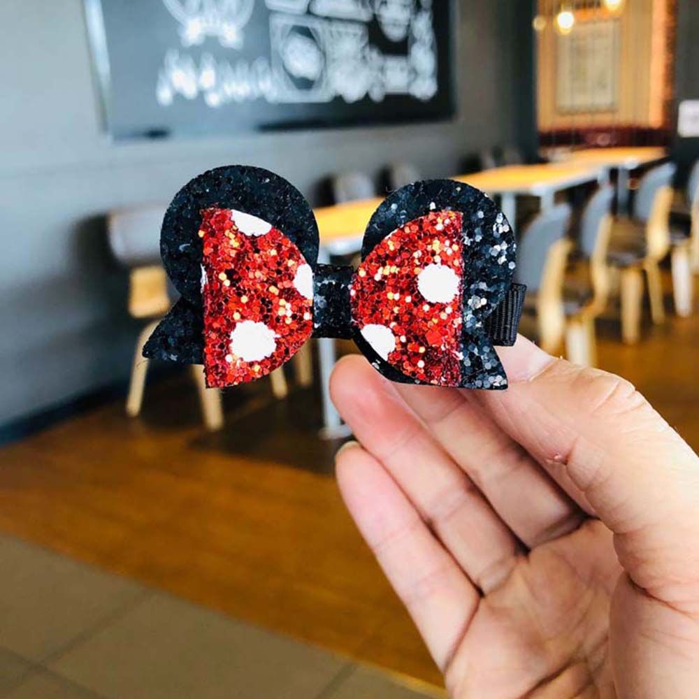 Băng đô cài tóc hình tai chuột Mickey họa tiết chấm bi phối nơ phong cách giáng sinh Hàn Quốc dành cho bé