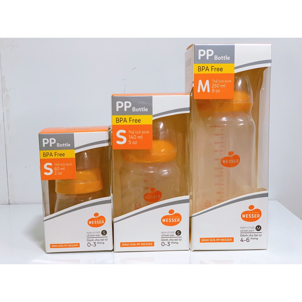 Bình sữa Wesser PP Bottle cổ hẹp 60ml 140ml 250ml