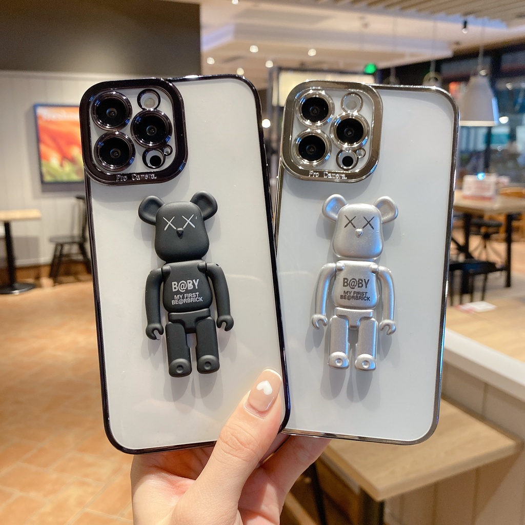 Ốp Điện Thoại Trong Suốt In Hình Gấu Mạ Điện Sang Trọng Cho iphone13/11Pro iphone 12 xsmax xr 7 8 plus
