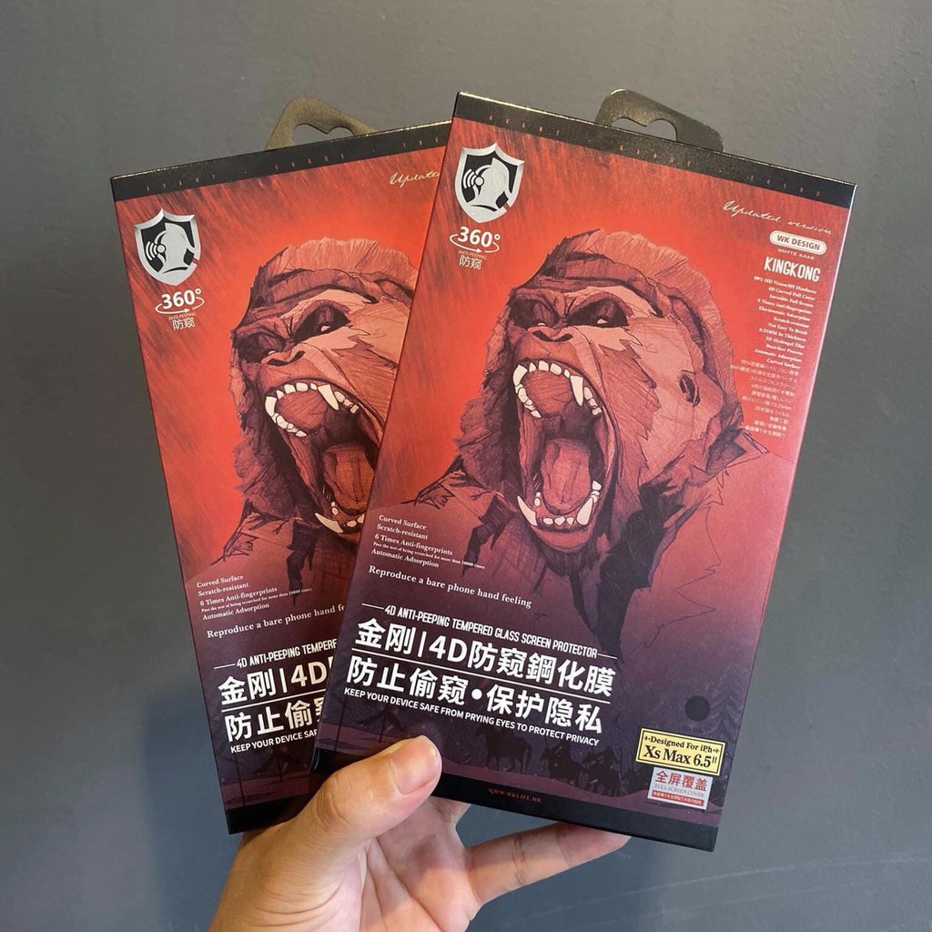 Kính Cường lực KingKong Chống Nhìn Trộm Chống Vân Tay 4D hãng WK Wekome IPhone 7Plus 8PLus 11 12 13 14 Pro Max
