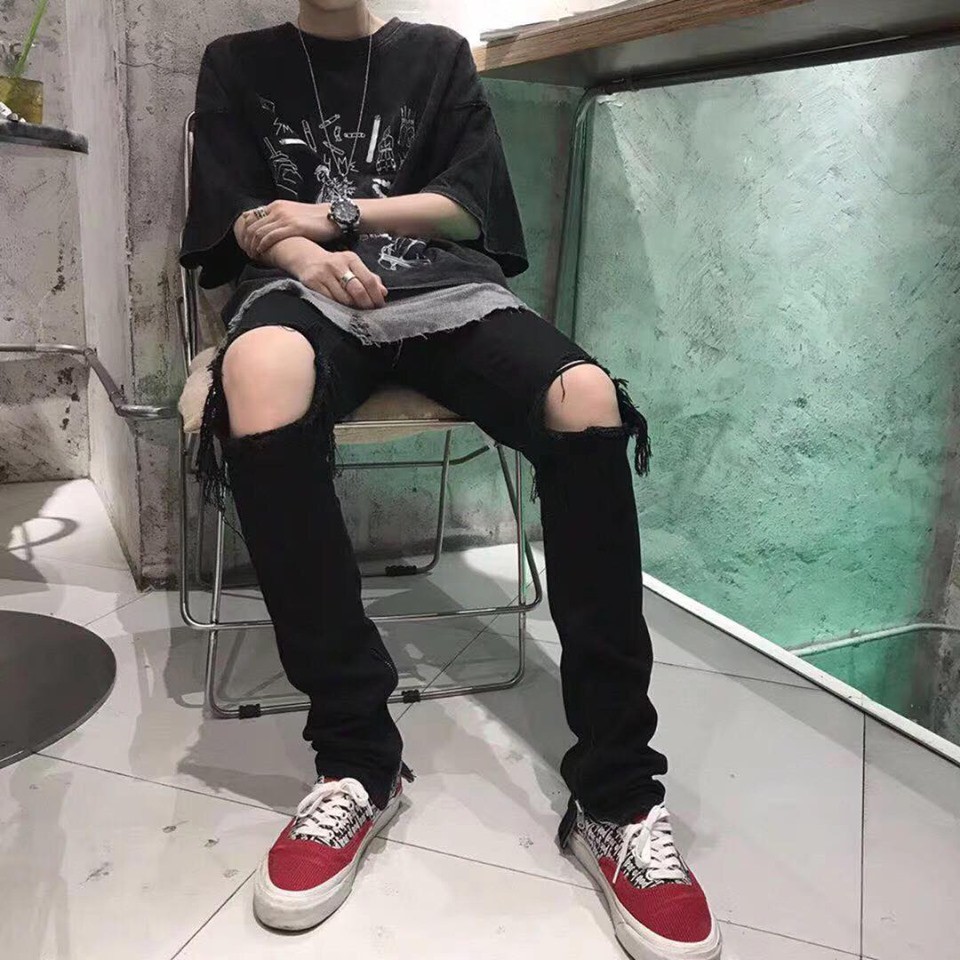 Quần jean nam rách bụi - quần đen nam - quần jean nam đen rách bụi | BigBuy360 - bigbuy360.vn