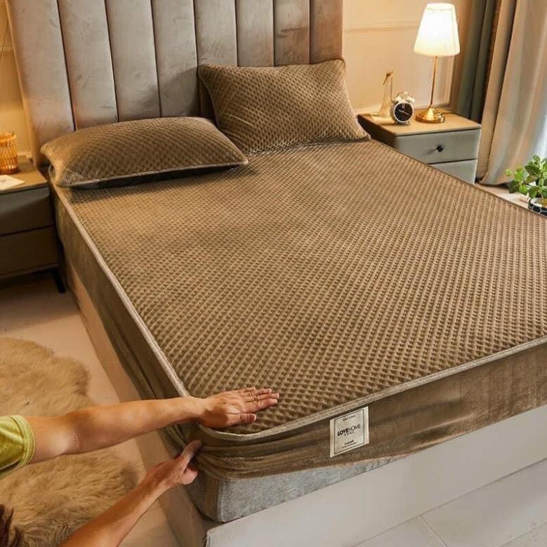 BỘ GA NỈ SỮA HOẠ TIẾT TỔ ONG KÈM 2 vỏ gối