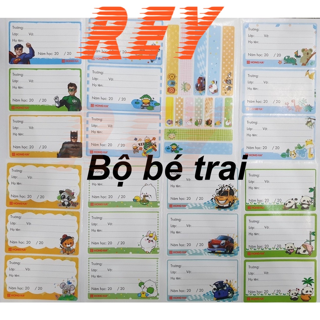 COMBO 42 cái giấy nhãn vở và 28 sticker dán dụng cụ học tập nhỏ xinh Hồng Hà 3470