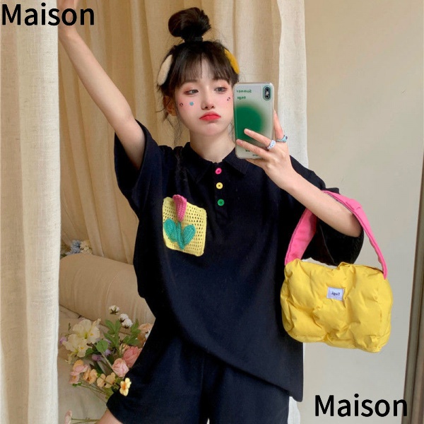 Set Áo Thun Polo + Đầm Yếm Dáng Rộng Phong Cách Hàn Quốc Thời Trang Mùa Hè Xinh Xắn Cho Nữ