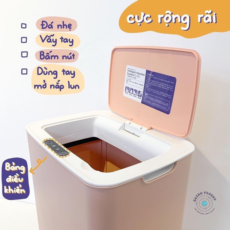 [FREESHIP + STICKERS] Thùng rác sạc pin 14L cảm ứng thông minh, có nắp chống thấm nước tự động đóng mở 3 màu siêu hot