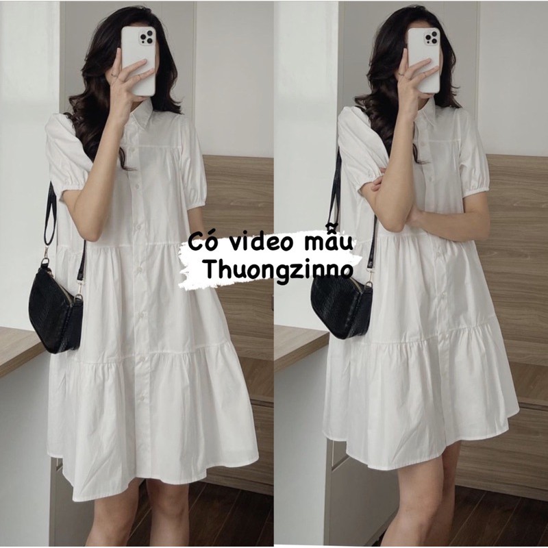 [Ảnh thật/Video] ĐẦM BABYDOLL CỔ SƠMI TRẮNG Váy sơ mi trắng cộc tay | BigBuy360 - bigbuy360.vn
