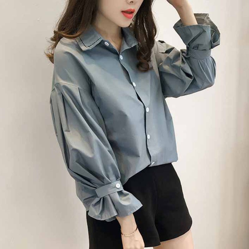 Áo sơ mi tay dài cổ bẻ phong cách Hàn Quốc