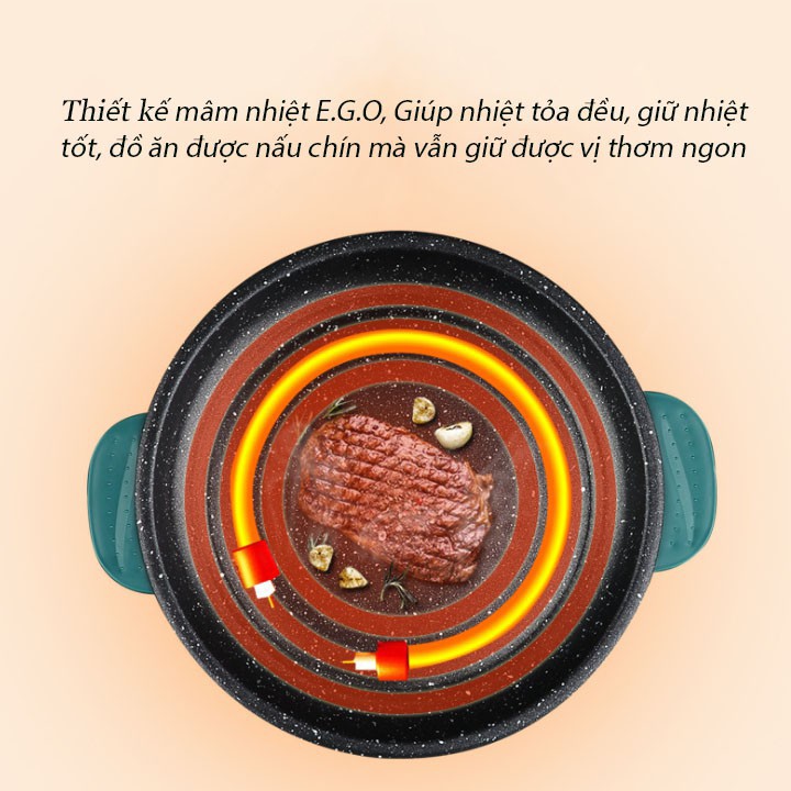 Chảo Nướng Điện Mini Siêu Chống Dính Size 26cm - Bếp Nướng Điện Đa Năng Hàn Quốc