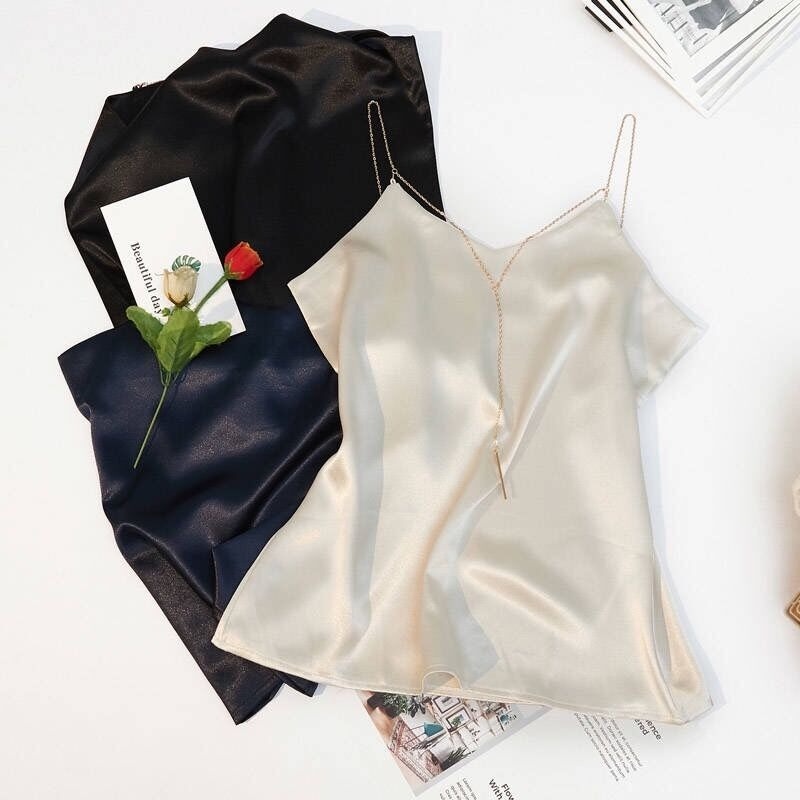 Áo Hai Dây Cổ Chữ v Màu Sắc Trơn Quyến Rũ Dành Cho Nữ