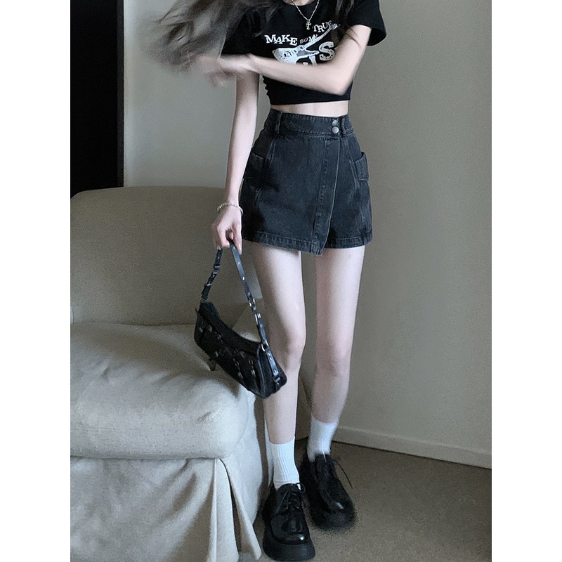 Xiaozhainv Chân váy jean Lưng Cao Dáng Chữ A Phong Cách vintage Dành Cho Nữ