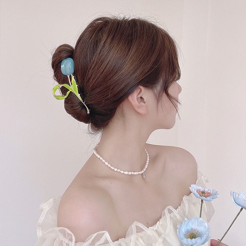 Kẹp tóc hoa tulips kẹp tóc kim loại khí chất hình bông hoa phong cách Hàn Quốc thanh lịch nhẹ nhàng