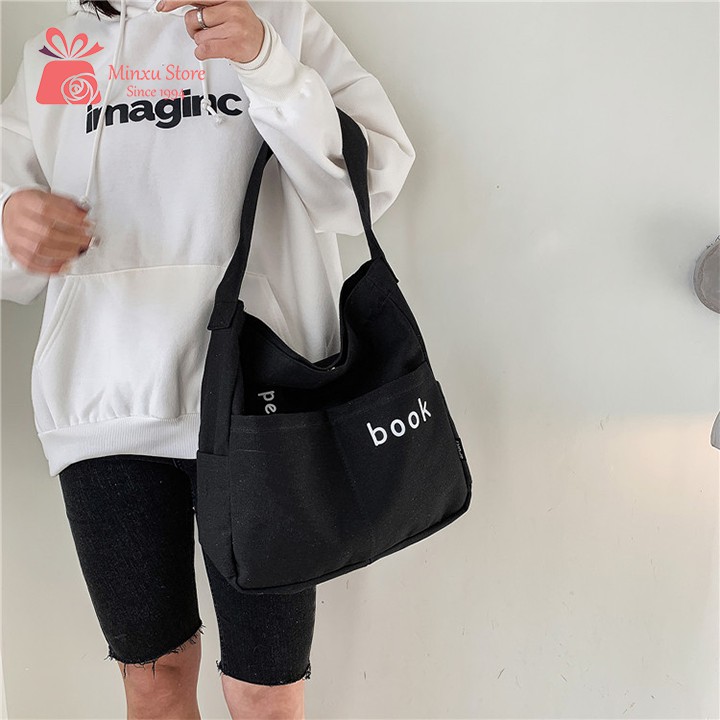 Túi vải canvas, túi đeo chéo loại to thời trang, đi học, đi chơi trẻ trung BOOK TV48