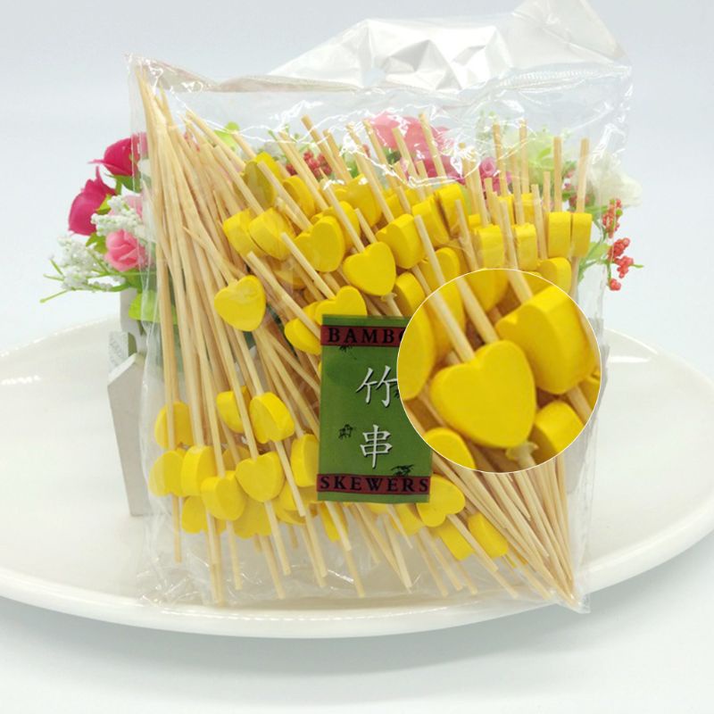 Set 100 xiên tre 12cm hình trái tim dễ thương dùng để ăn món tráng miệng