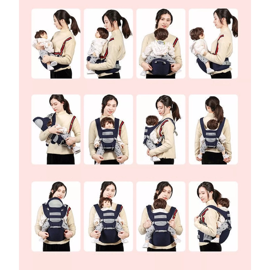 Địu em bé Đa Năng có bệ ngồi, ngăn chứa đồ, siêu thoáng khí, chắc chắn, an toàn- Đai địu ngồi đa năng 12 tư thế cho bé
