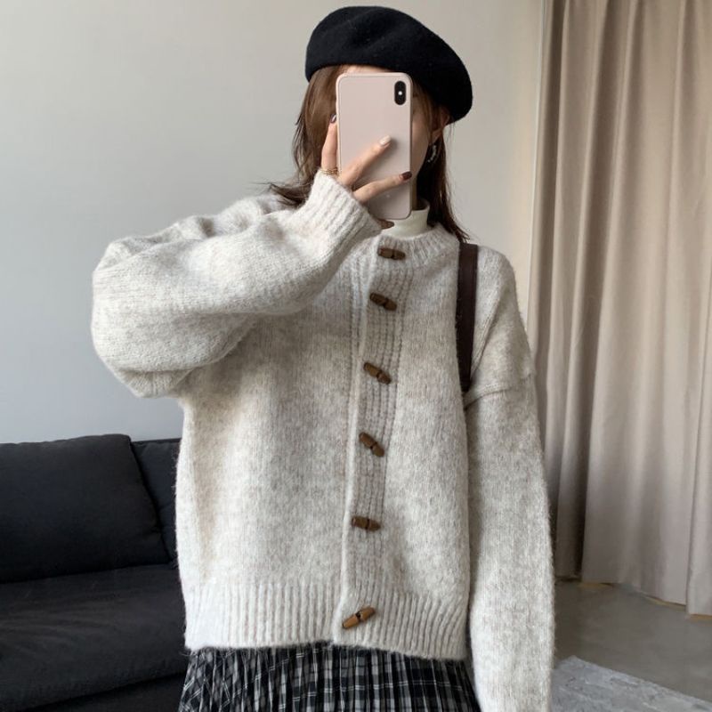 Áo len cardigan cài 6 khuy gỗ chéo - áo len dày dặn