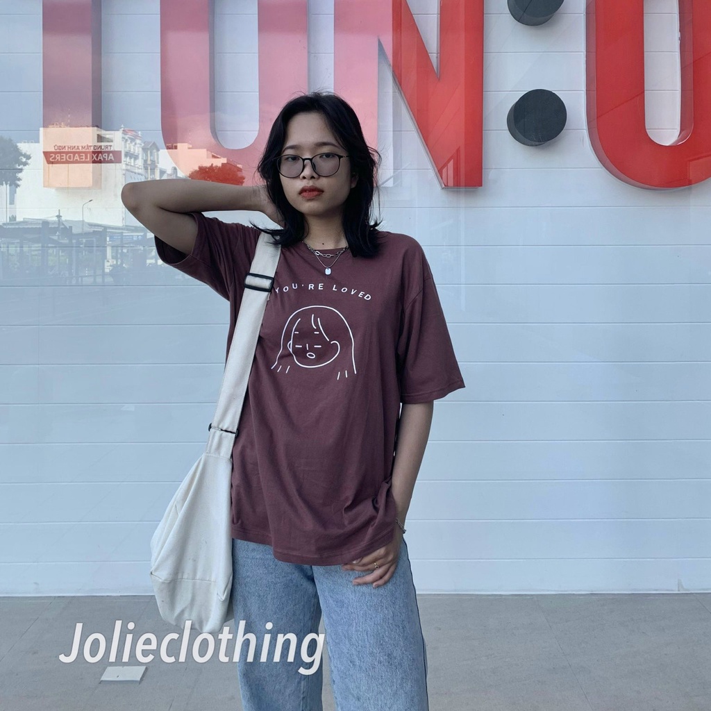 Áo thun nam nữ tay ngắn, dáng unisex chất liệu cotton form rộng nhiều màu in hình cô gái màu nâu