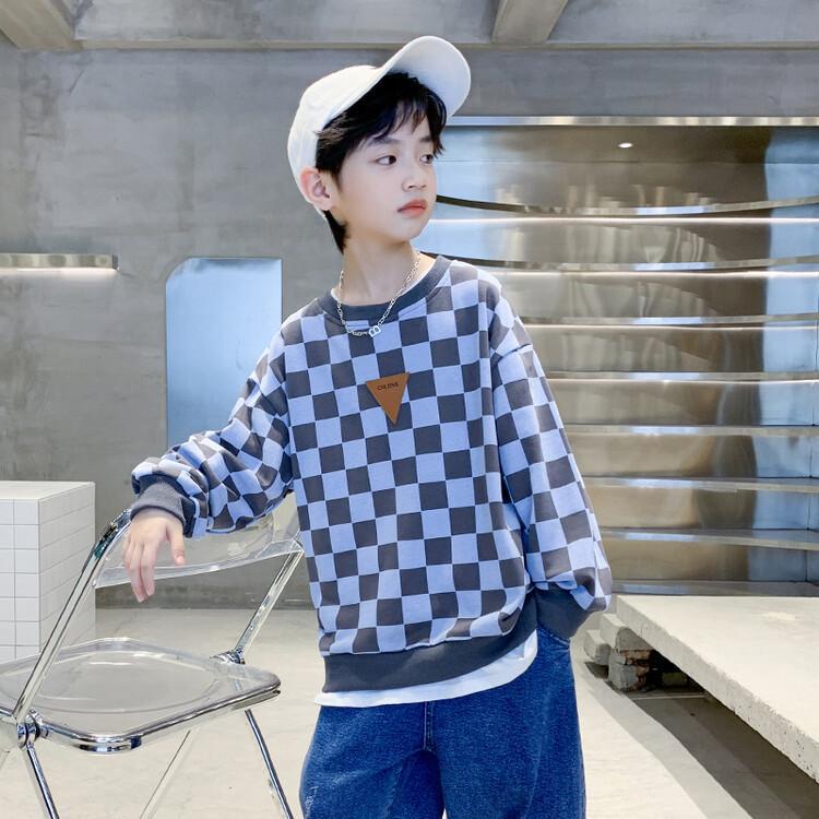 YAOEENH Áo Thun Cotton Tay Dài Họa Tiết Kẻ Ô Vuông 110-170cm Phong Cách Phương Tây Thời Trang Cho Bé Trai