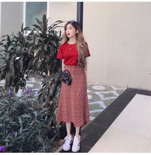 SET ÁO THUN KÈM CHÂN VÁY HOA (KÈM VIDEO HÌNH THẬT)