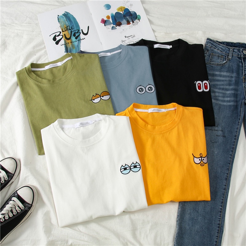 Áo thun tay lỡ unisex thêu hình đôi mắt / Áo phông form rộng