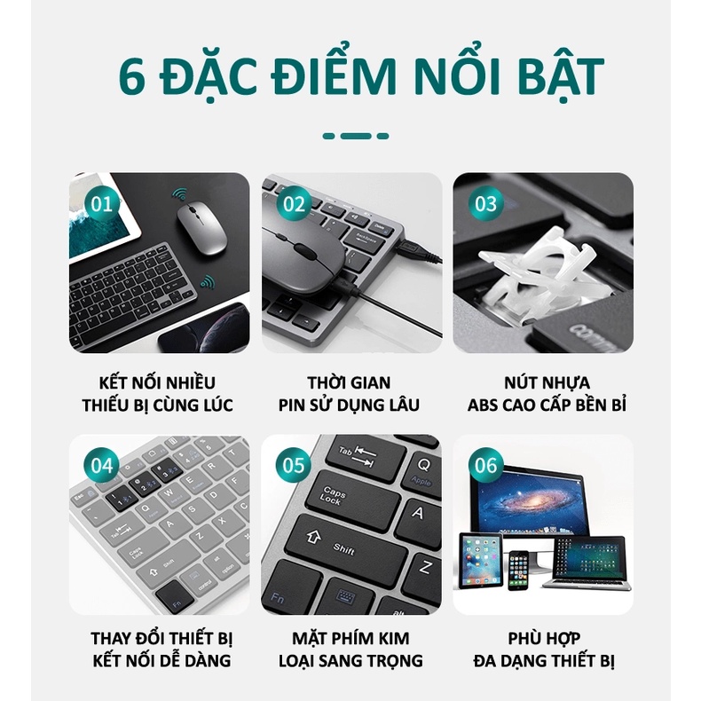 Bộ bàn phím và chuột không dây KB-178 GOIIOG kết nối BLUETOOTH - CHIP USB 2.4GHz siêu mỏng siêu nhỏ gọn không gây tiếng