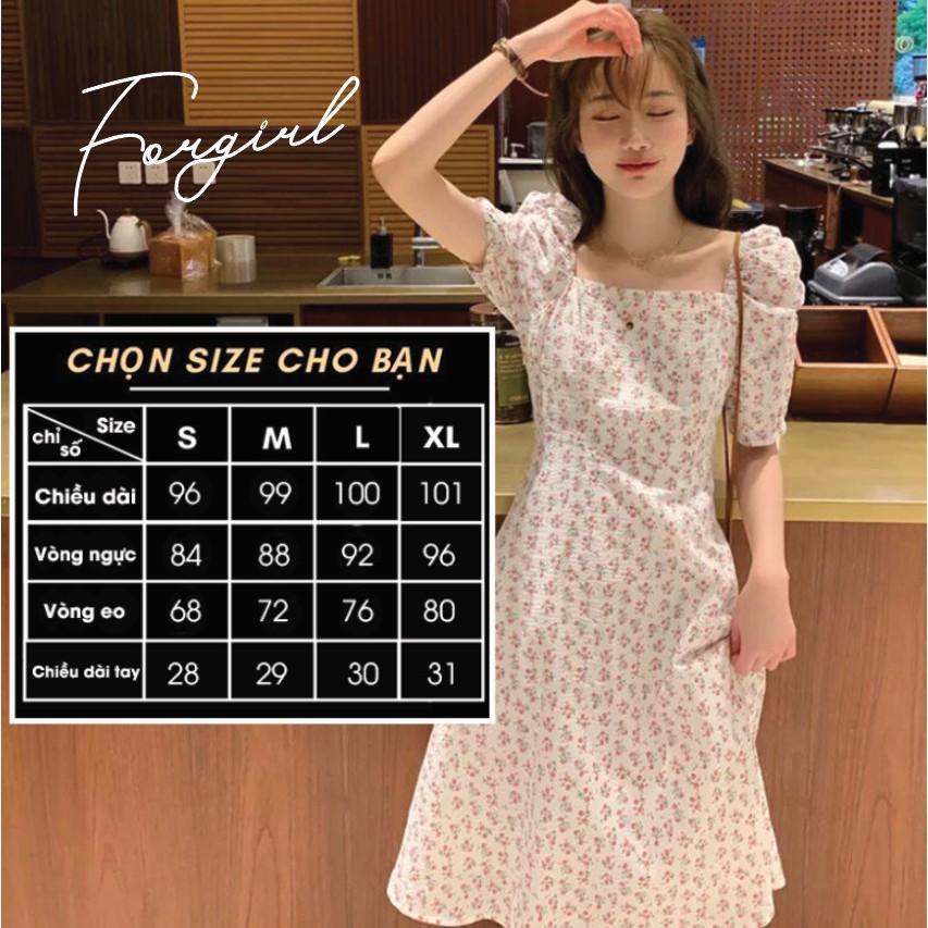 Váy Đầm Tay Ngắn Cổ Vuông Họa Tiết Hoa Xinh Xắn Cho Nữ