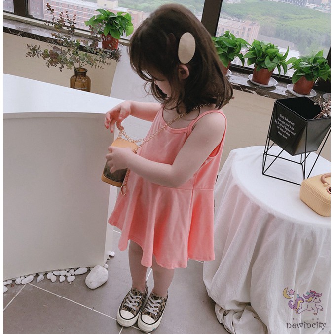 Đầm Sát Nách Trơn Màu Cho Bé