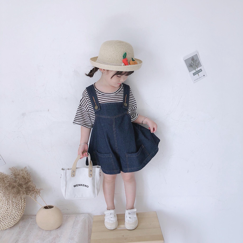 Set Áo Thun Ngắn Tay Và Quần Yếm Ngắn Form Rộng Thời Trang Hàn Quốc Mới
