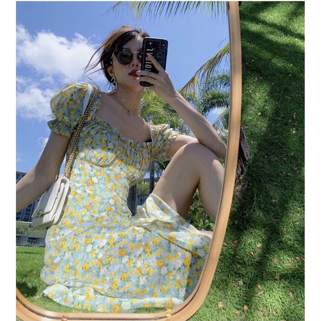 Đồ đôi mẹ và bé váy đôi mẹ và bé váy cổ vuông set đồ đôi mẹ và bé